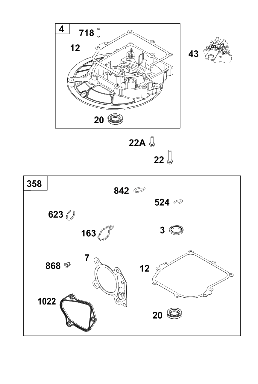 Crankcase Cover/Sump Group Diagram and Parts List for 8P502-0026-H5  Briggs and Stratton Engine